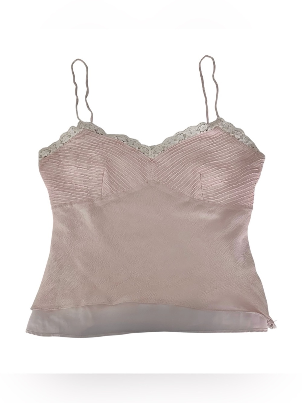 Vintage Y2K Pale Pink Silk Chiffon Lace Trim Cami Top Size M